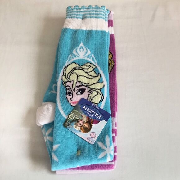 Disney Frozen Elsa & Anna Knee High Socks 2-Pair Set New Size Large - Picture 4 of 5